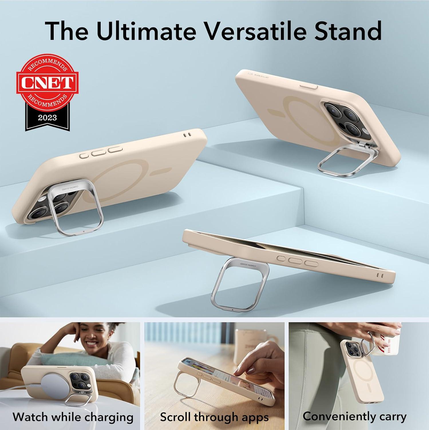 imageESR Silicone Case for iPhone 17 Pro Max Builtin Camera Stash Stand Compatible with MagSafe MilitaryGrade Drop Protection Magnetic Phone Case for iPhone 17 Pro Max Cloud Series BlackDLight Tan