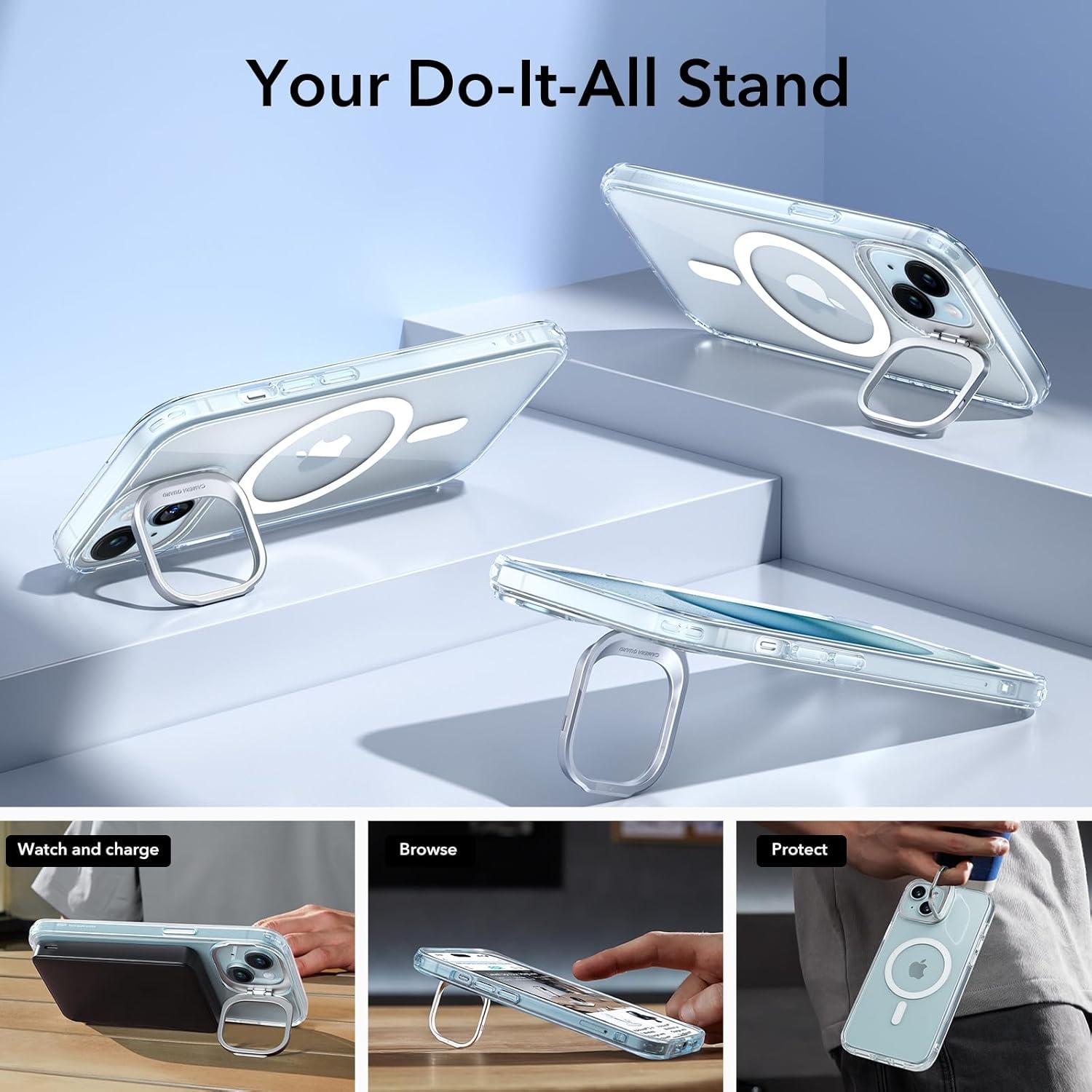 imageESR Silicone Case for iPhone 17 Pro Max Builtin Camera Stash Stand Compatible with MagSafe MilitaryGrade Drop Protection Magnetic Phone Case for iPhone 17 Pro Max Cloud Series BlackBClear Blue