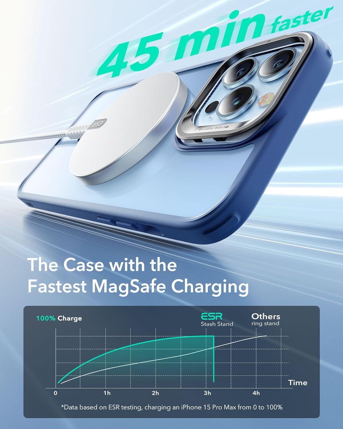 imageESR Silicone Case for iPhone 17 Pro Max Builtin Camera Stash Stand Compatible with MagSafe MilitaryGrade Drop Protection Magnetic Phone Case for iPhone 17 Pro Max Cloud Series BlackBClear Blue