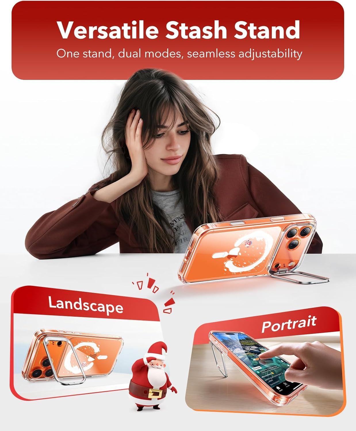 imageESR Silicone Case for iPhone 17 Pro Max Builtin Camera Stash Stand Compatible with MagSafe MilitaryGrade Drop Protection Magnetic Phone Case for iPhone 17 Pro Max Cloud Series BlackSanta Skater