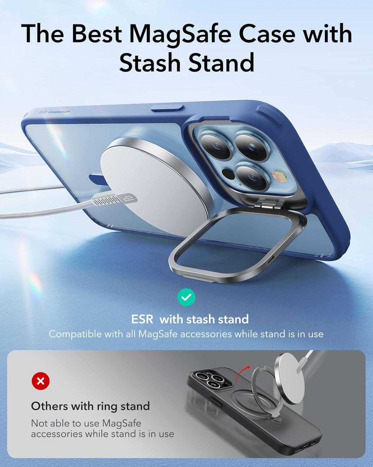 imageESR Silicone Case for iPhone 17 Pro Max Builtin Camera Stash Stand Compatible with MagSafe MilitaryGrade Drop Protection Magnetic Phone Case for iPhone 17 Pro Max Cloud Series BlackBClear Blue