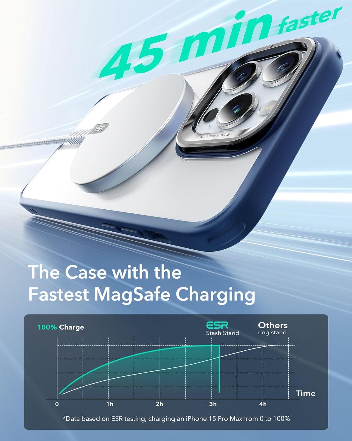 imageESR Silicone Case for iPhone 17 Pro Max Builtin Camera Stash Stand Compatible with MagSafe MilitaryGrade Drop Protection Magnetic Phone Case for iPhone 17 Pro Max Cloud Series BlackBClear Blue