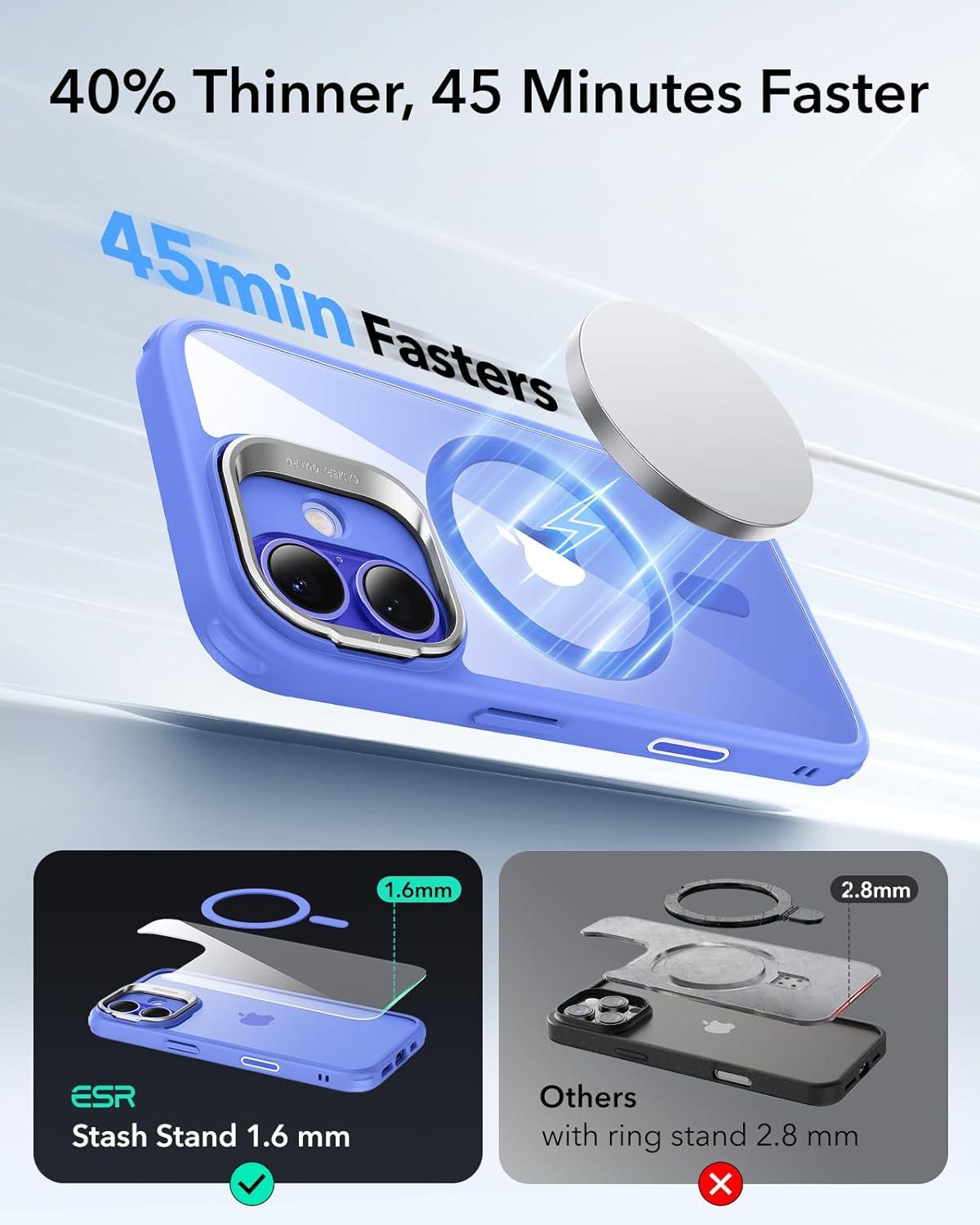 imageESR Silicone Case for iPhone 17 Pro Max Builtin Camera Stash Stand Compatible with MagSafe MilitaryGrade Drop Protection Magnetic Phone Case for iPhone 17 Pro Max Cloud Series BlackBClear Blue