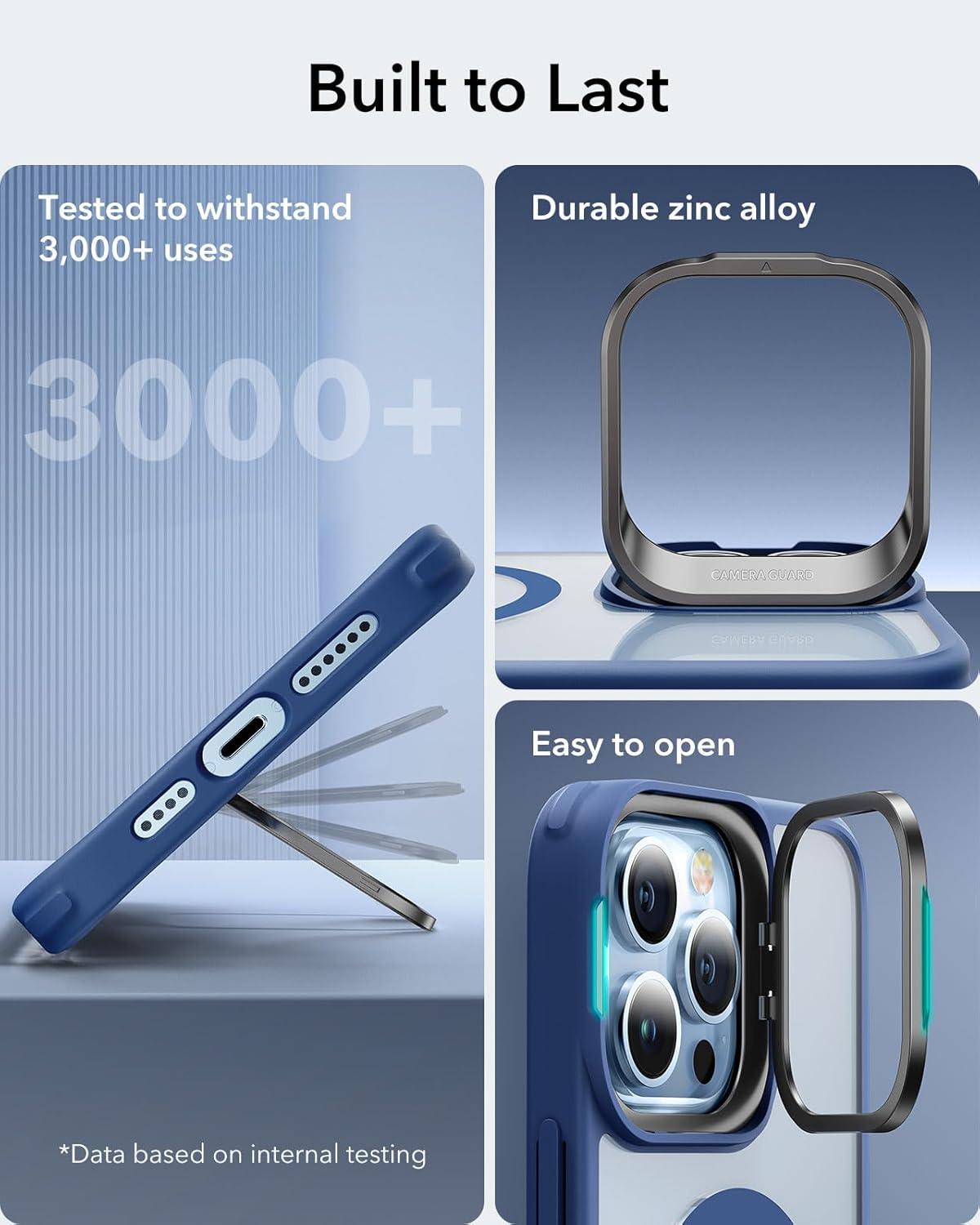 imageESR Silicone Case for iPhone 17 Pro Max Builtin Camera Stash Stand Compatible with MagSafe MilitaryGrade Drop Protection Magnetic Phone Case for iPhone 17 Pro Max Cloud Series BlackBClear Blue