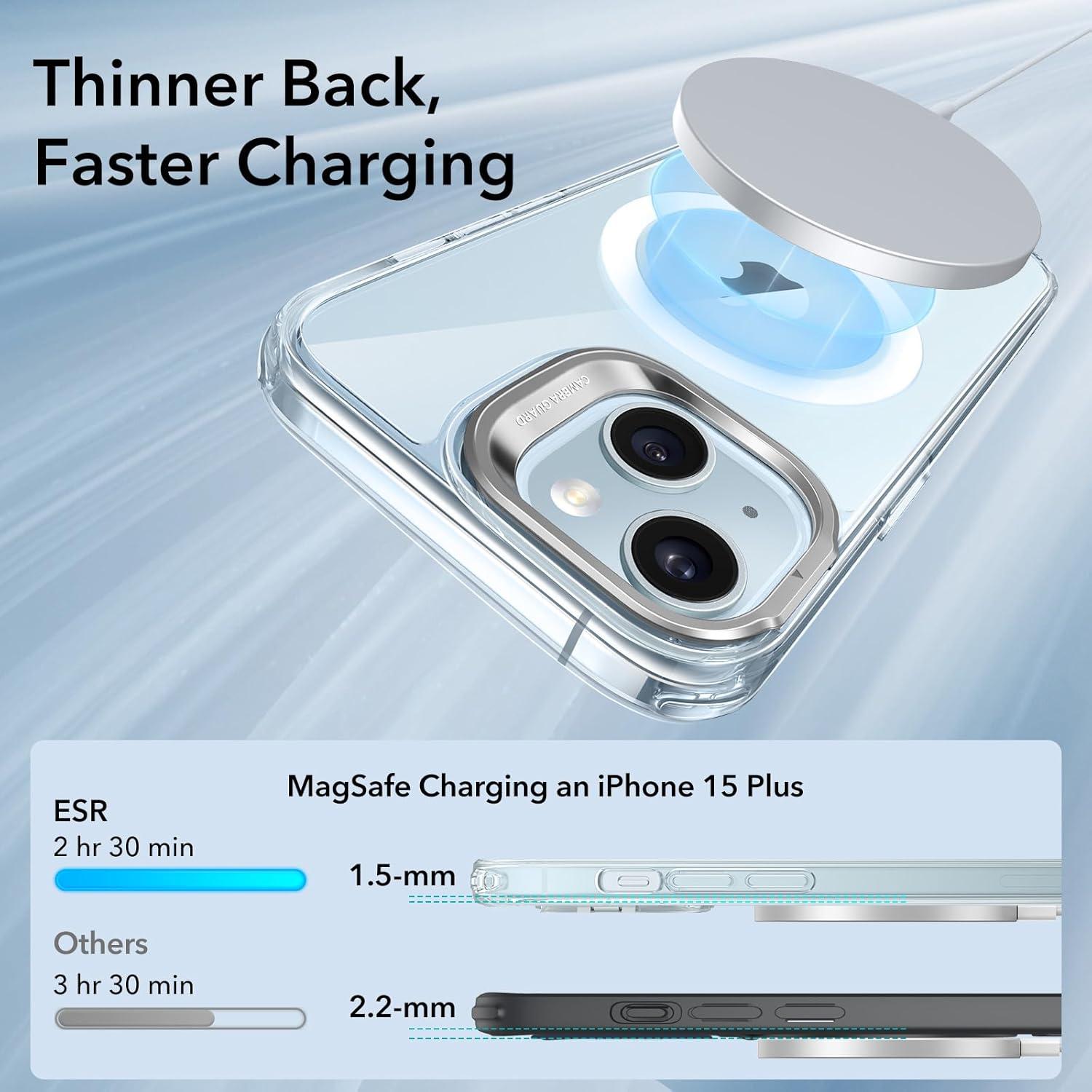 imageESR Silicone Case for iPhone 17 Pro Max Builtin Camera Stash Stand Compatible with MagSafe MilitaryGrade Drop Protection Magnetic Phone Case for iPhone 17 Pro Max Cloud Series BlackBClear Blue