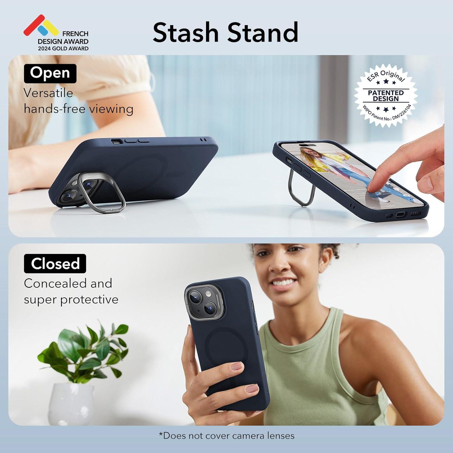 imageESR Silicone Case for iPhone 17 Pro Max Builtin Camera Stash Stand Compatible with MagSafe MilitaryGrade Drop Protection Magnetic Phone Case for iPhone 17 Pro Max Cloud Series BlackDLight Tan