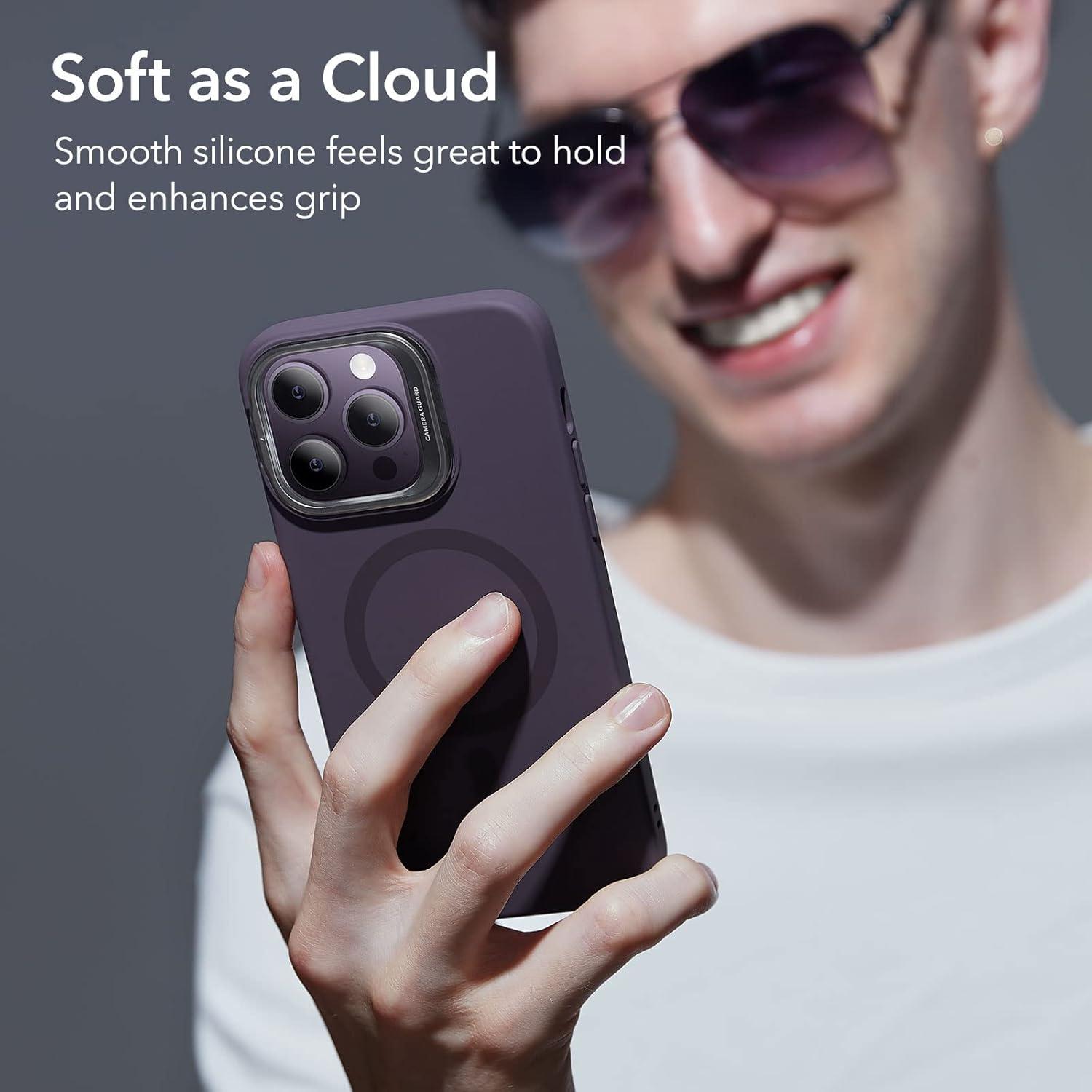 imageESR Silicone Case for iPhone 17 Pro Max Builtin Camera Stash Stand Compatible with MagSafe MilitaryGrade Drop Protection Magnetic Phone Case for iPhone 17 Pro Max Cloud Series BlackDPurple