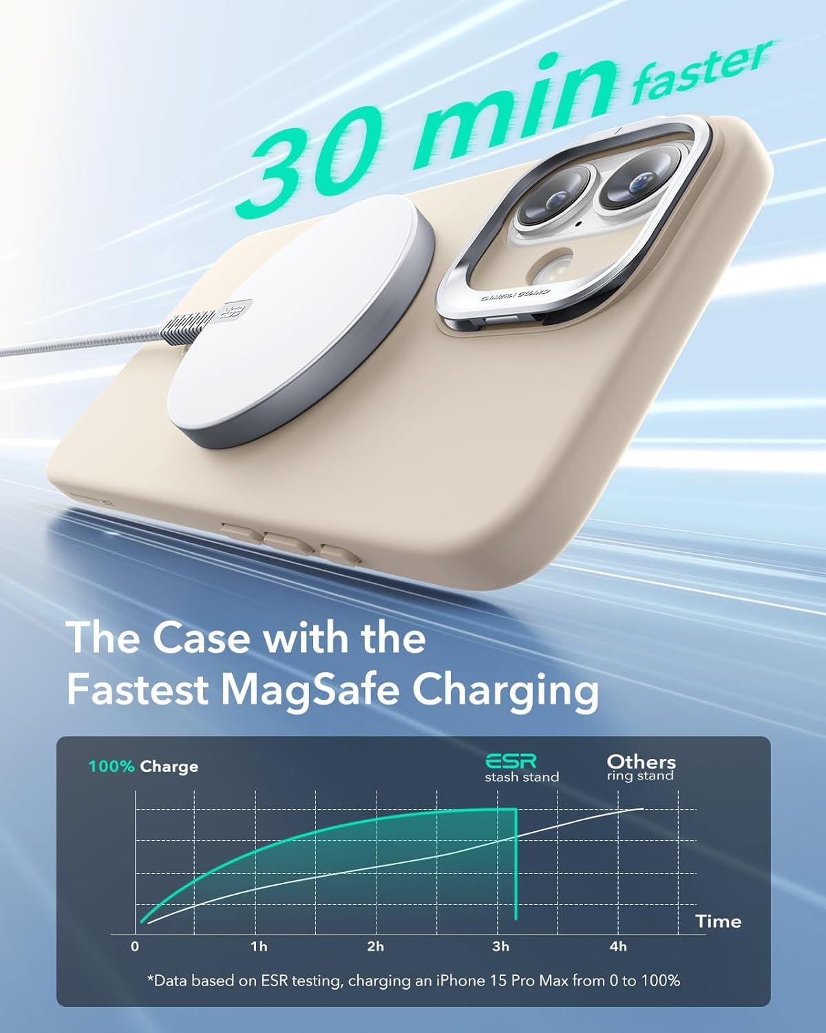 imageESR Silicone Case for iPhone 17 Pro Max Builtin Camera Stash Stand Compatible with MagSafe MilitaryGrade Drop Protection Magnetic Phone Case for iPhone 17 Pro Max Cloud Series BlackDLight Tan