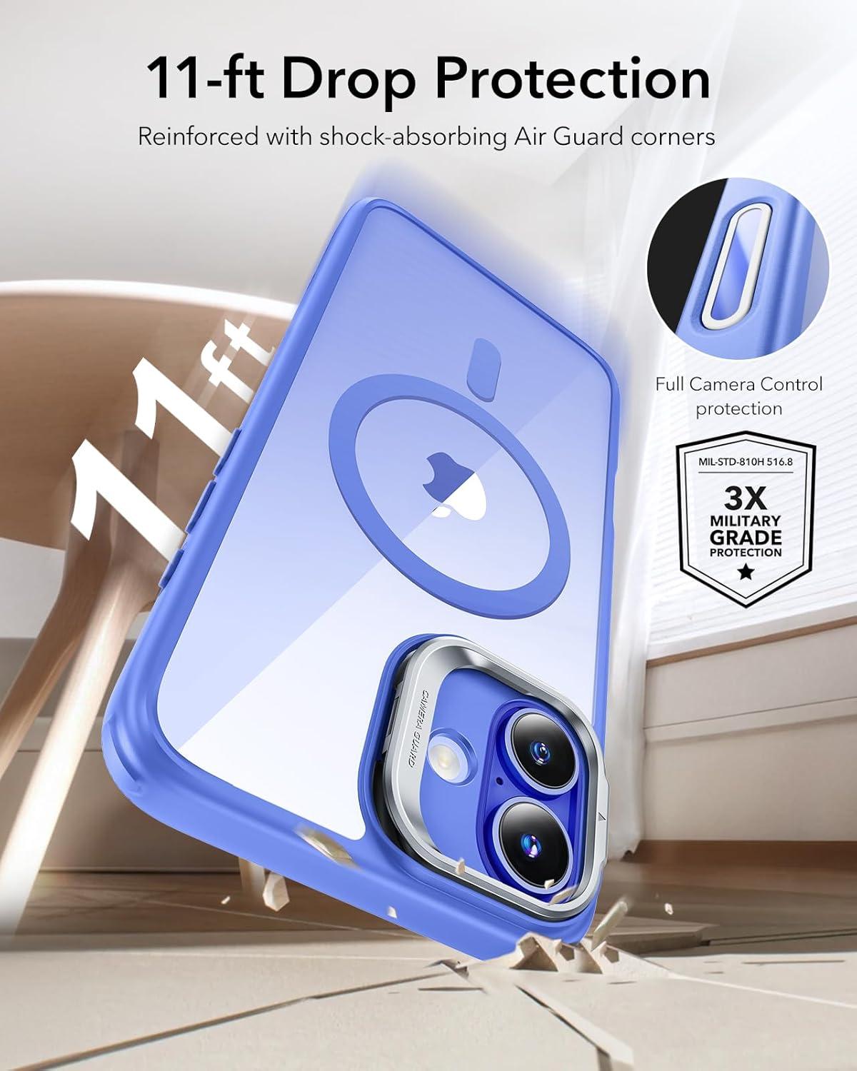 imageESR Silicone Case for iPhone 17 Pro Max Builtin Camera Stash Stand Compatible with MagSafe MilitaryGrade Drop Protection Magnetic Phone Case for iPhone 17 Pro Max Cloud Series BlackBClear Blue