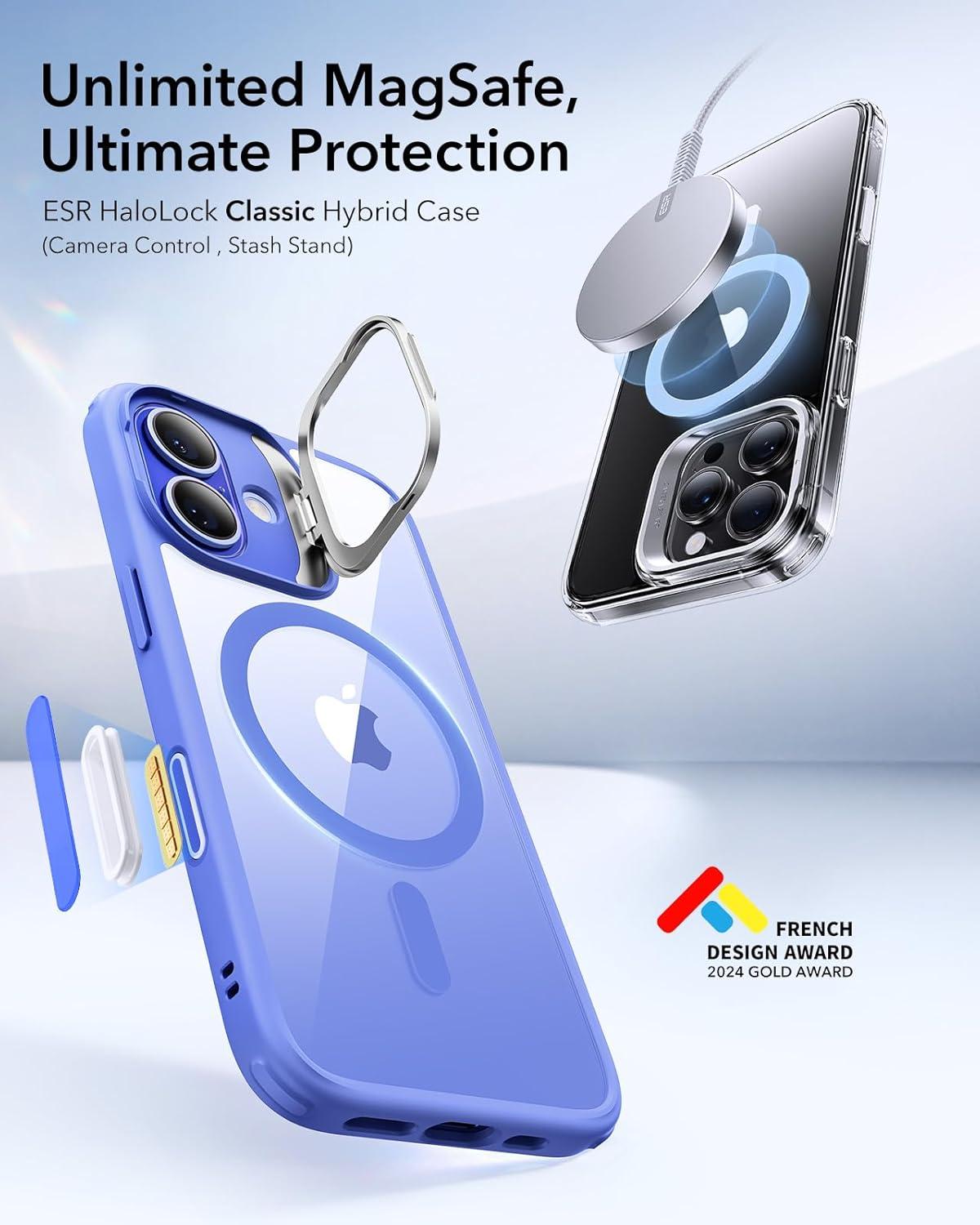 imageESR Silicone Case for iPhone 17 Pro Max Builtin Camera Stash Stand Compatible with MagSafe MilitaryGrade Drop Protection Magnetic Phone Case for iPhone 17 Pro Max Cloud Series BlackBClear Blue