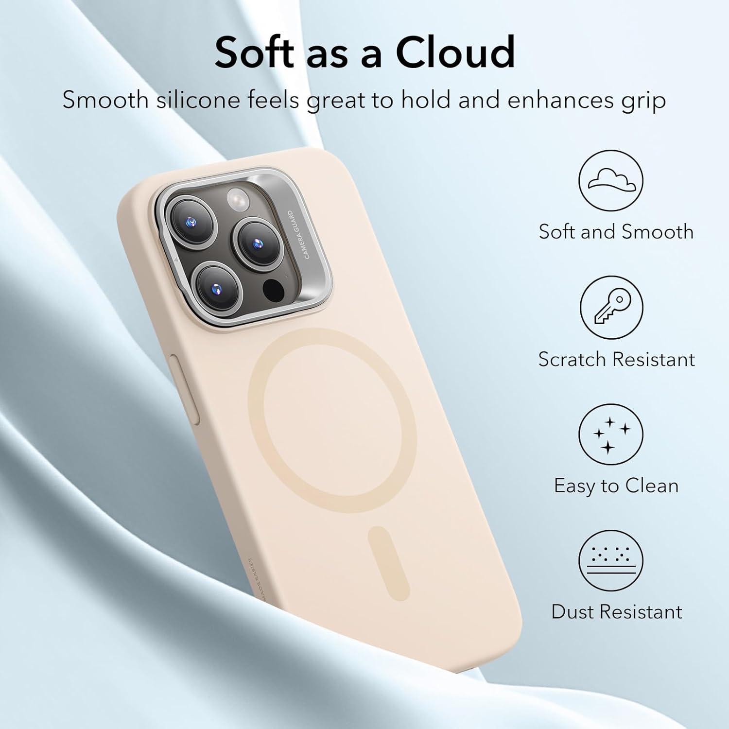 imageESR Silicone Case for iPhone 17 Pro Max Builtin Camera Stash Stand Compatible with MagSafe MilitaryGrade Drop Protection Magnetic Phone Case for iPhone 17 Pro Max Cloud Series BlackDLight Tan