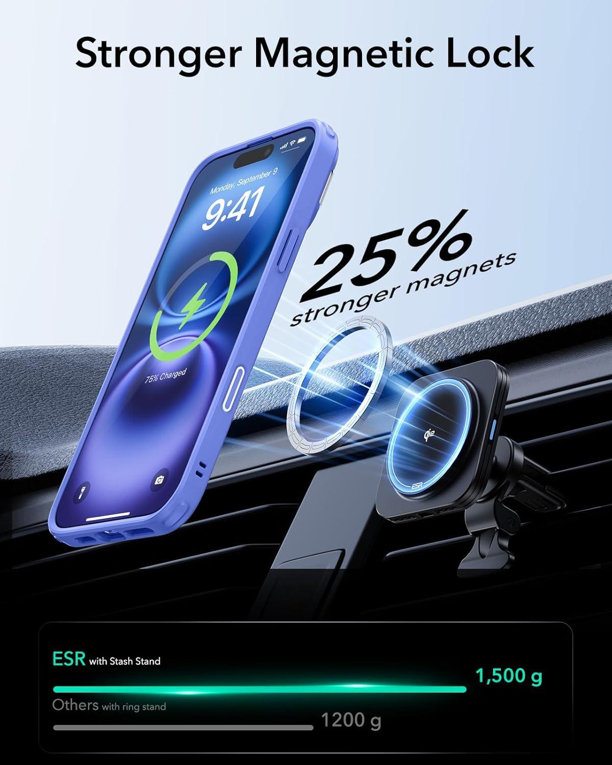 imageESR Silicone Case for iPhone 17 Pro Max Builtin Camera Stash Stand Compatible with MagSafe MilitaryGrade Drop Protection Magnetic Phone Case for iPhone 17 Pro Max Cloud Series BlackBClear Blue