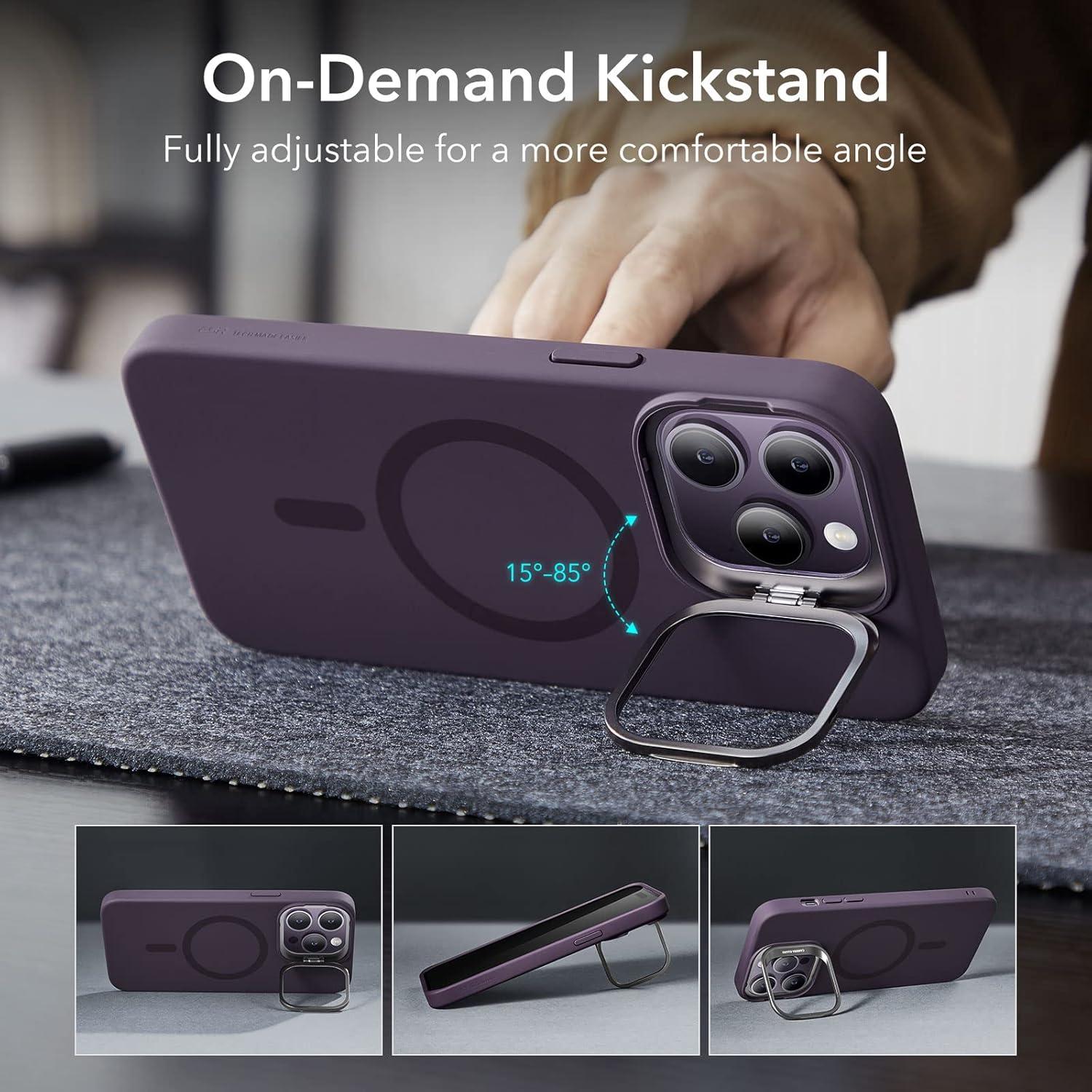 imageESR Silicone Case for iPhone 17 Pro Max Builtin Camera Stash Stand Compatible with MagSafe MilitaryGrade Drop Protection Magnetic Phone Case for iPhone 17 Pro Max Cloud Series BlackDPurple