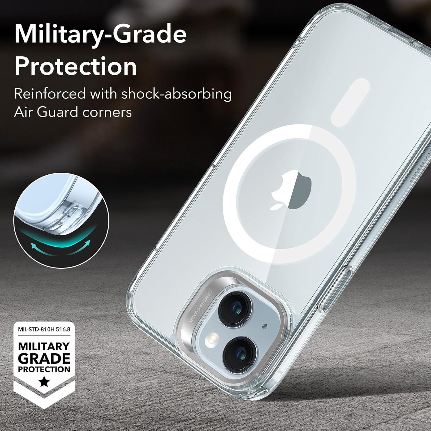 imageESR Silicone Case for iPhone 17 Pro Max Builtin Camera Stash Stand Compatible with MagSafe MilitaryGrade Drop Protection Magnetic Phone Case for iPhone 17 Pro Max Cloud Series BlackBClear Blue