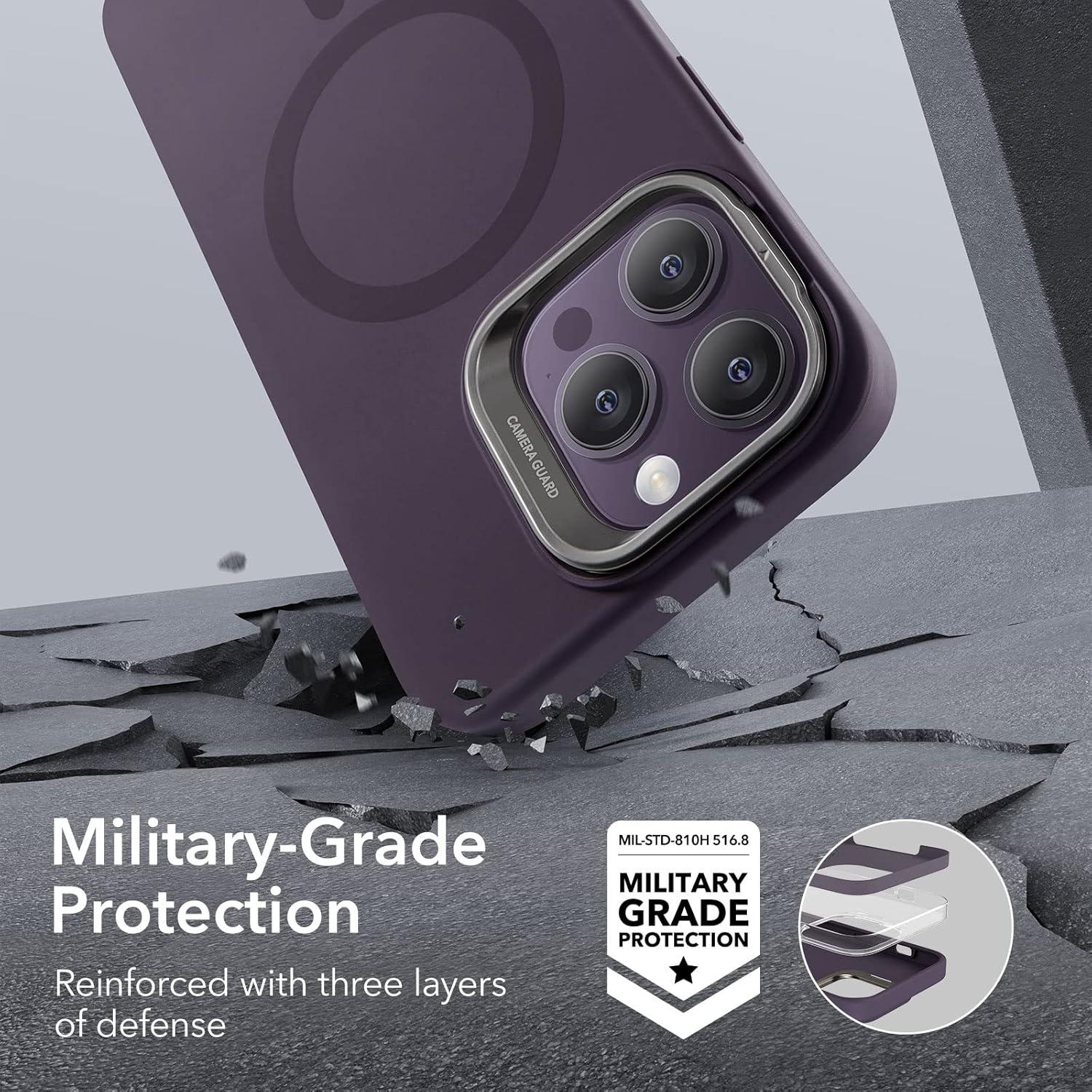 imageESR Silicone Case for iPhone 17 Pro Max Builtin Camera Stash Stand Compatible with MagSafe MilitaryGrade Drop Protection Magnetic Phone Case for iPhone 17 Pro Max Cloud Series BlackDPurple