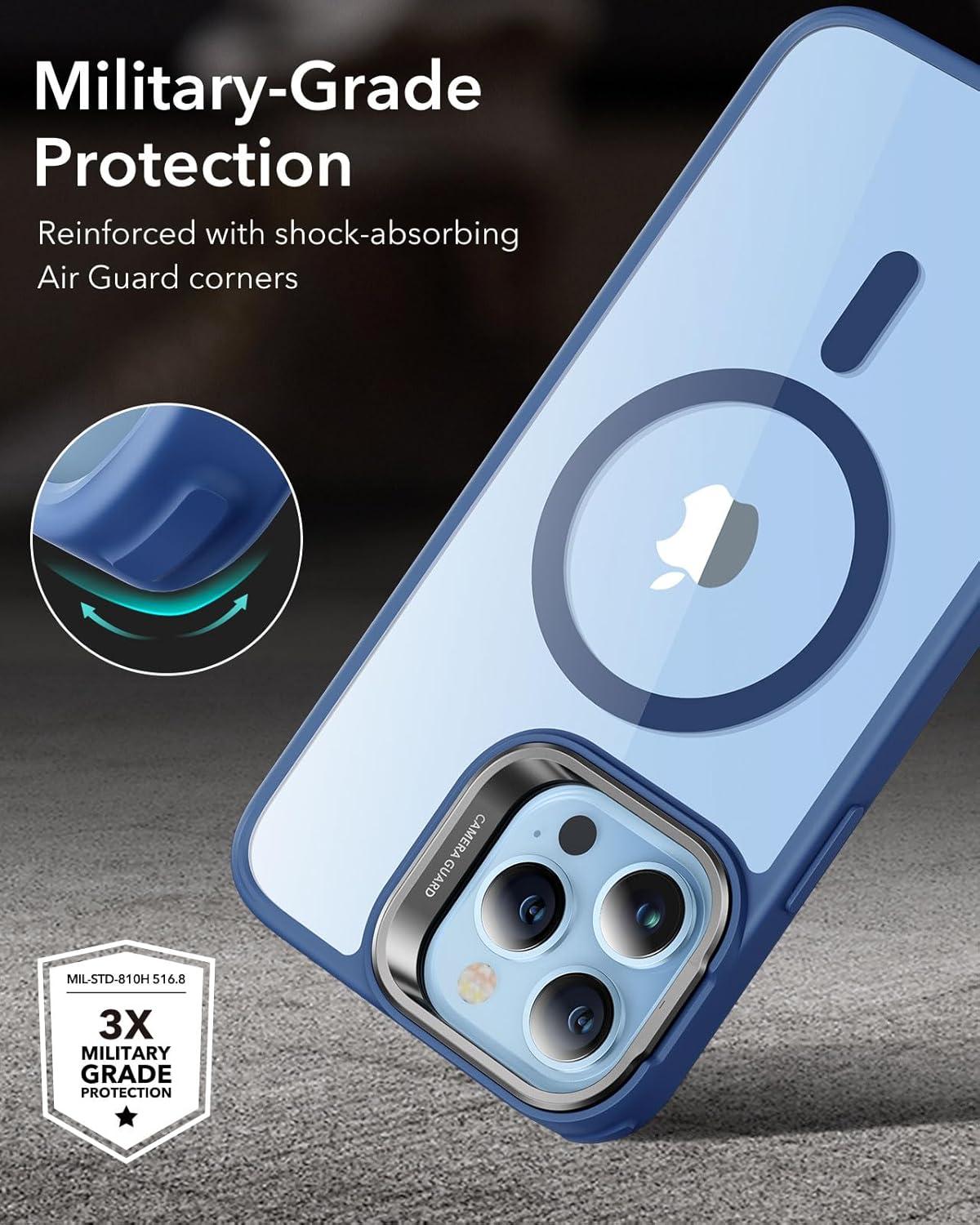 imageESR Silicone Case for iPhone 17 Pro Max Builtin Camera Stash Stand Compatible with MagSafe MilitaryGrade Drop Protection Magnetic Phone Case for iPhone 17 Pro Max Cloud Series BlackBClear Blue