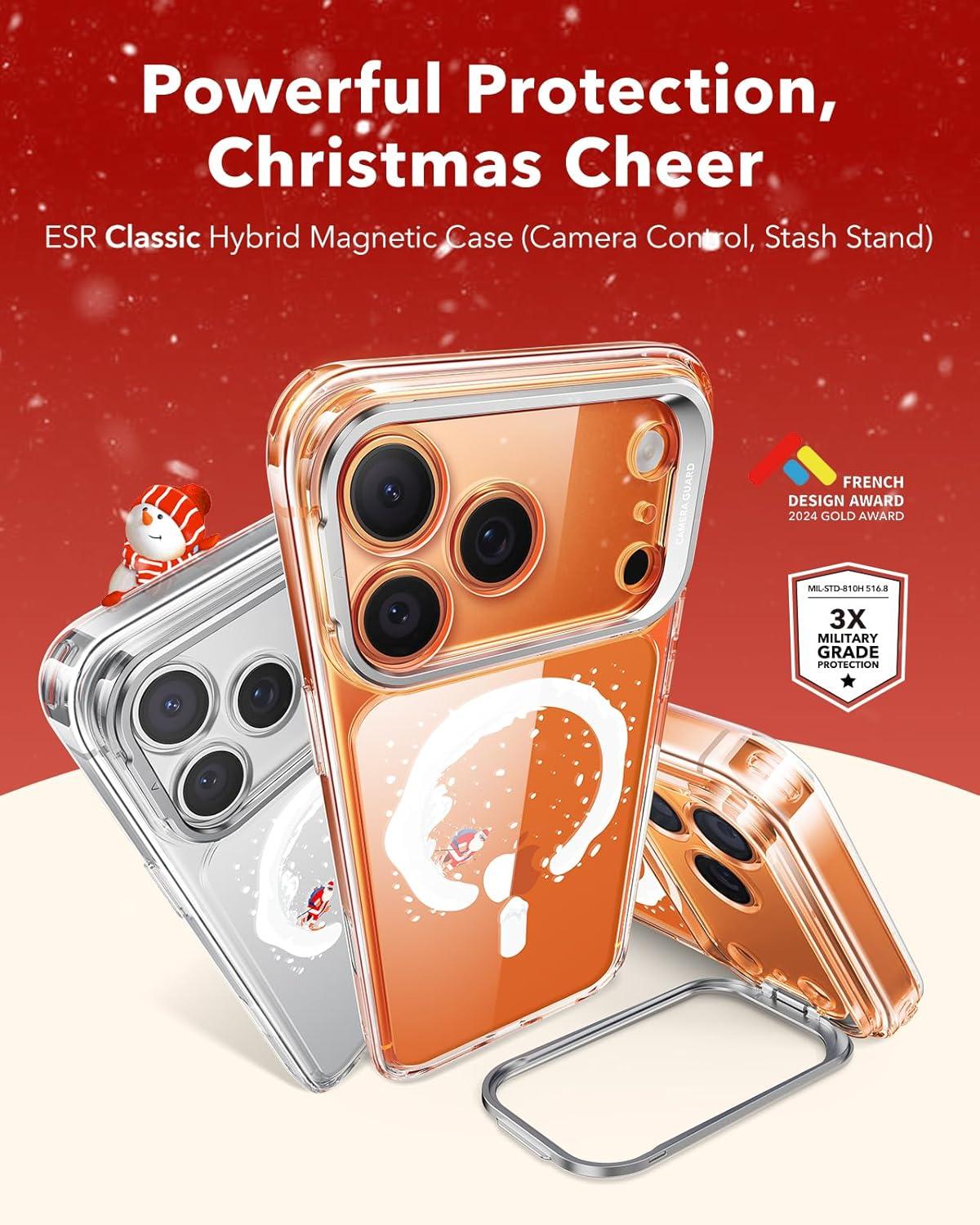 imageESR Silicone Case for iPhone 17 Pro Max Builtin Camera Stash Stand Compatible with MagSafe MilitaryGrade Drop Protection Magnetic Phone Case for iPhone 17 Pro Max Cloud Series BlackSanta Skater