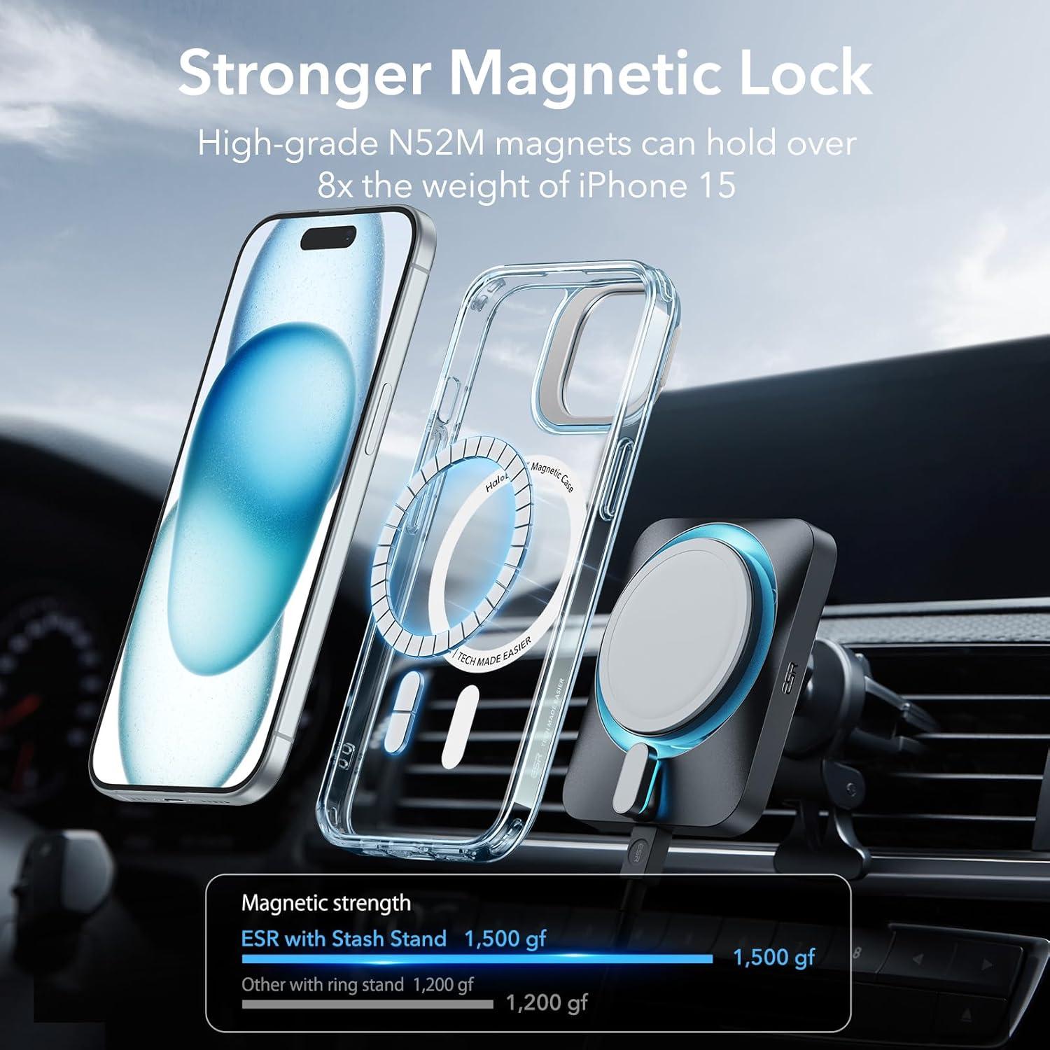 imageESR Silicone Case for iPhone 17 Pro Max Builtin Camera Stash Stand Compatible with MagSafe MilitaryGrade Drop Protection Magnetic Phone Case for iPhone 17 Pro Max Cloud Series BlackBClear Blue