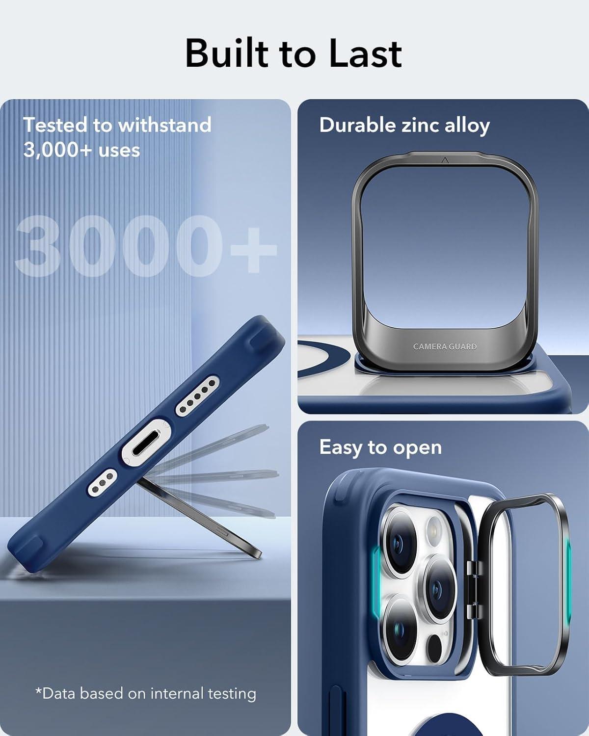 imageESR Silicone Case for iPhone 17 Pro Max Builtin Camera Stash Stand Compatible with MagSafe MilitaryGrade Drop Protection Magnetic Phone Case for iPhone 17 Pro Max Cloud Series BlackBClear Blue