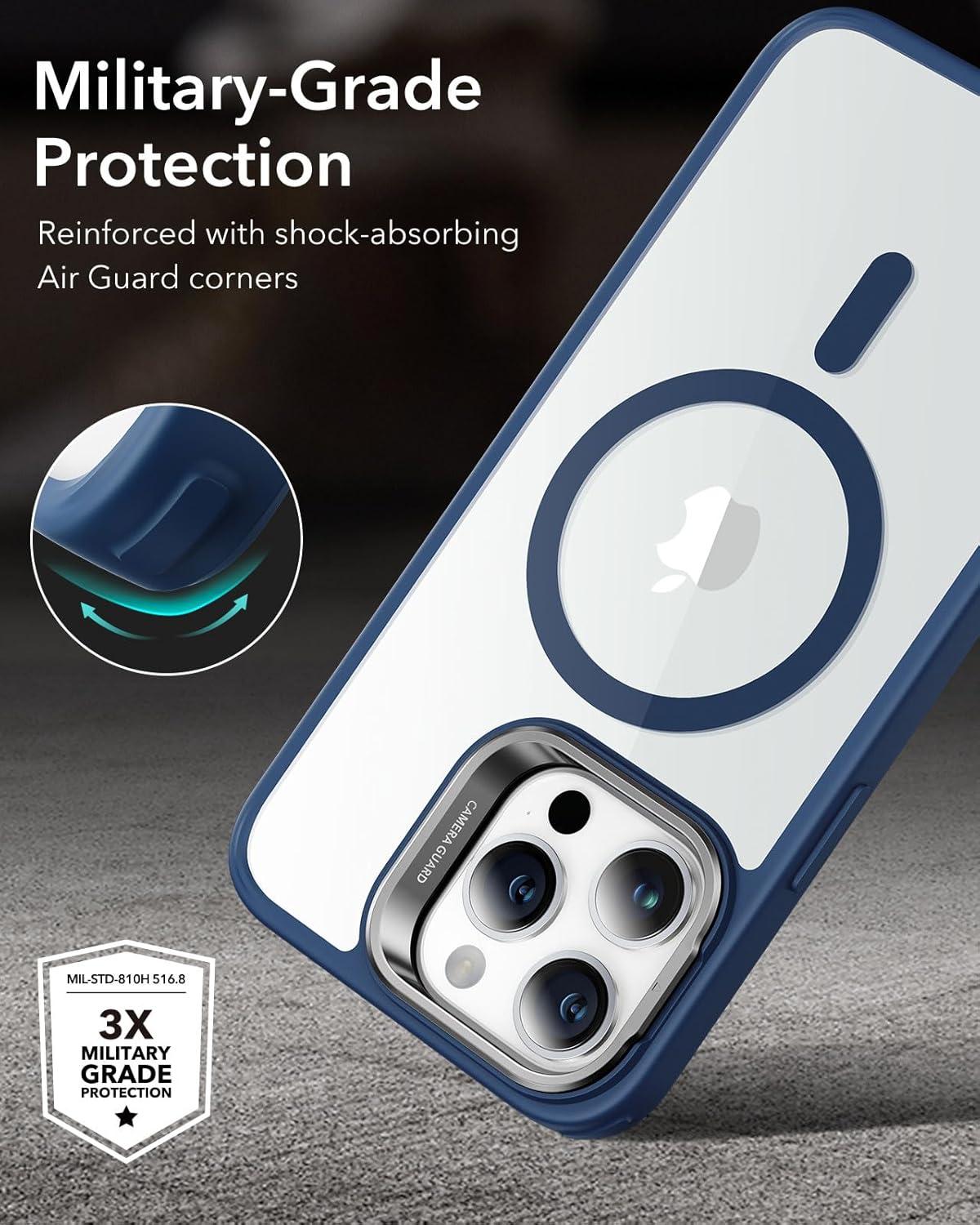 imageESR Silicone Case for iPhone 17 Pro Max Builtin Camera Stash Stand Compatible with MagSafe MilitaryGrade Drop Protection Magnetic Phone Case for iPhone 17 Pro Max Cloud Series BlackBClear Blue