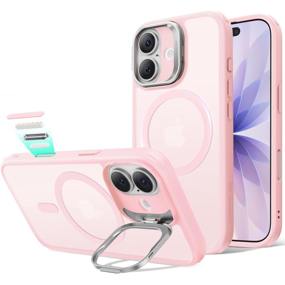 imageESR Silicone Case for iPhone 17 Pro Max Builtin Camera Stash Stand Compatible with MagSafe MilitaryGrade Drop Protection Magnetic Phone Case for iPhone 17 Pro Max Cloud Series BlackCFrosted Bubblegum Pink