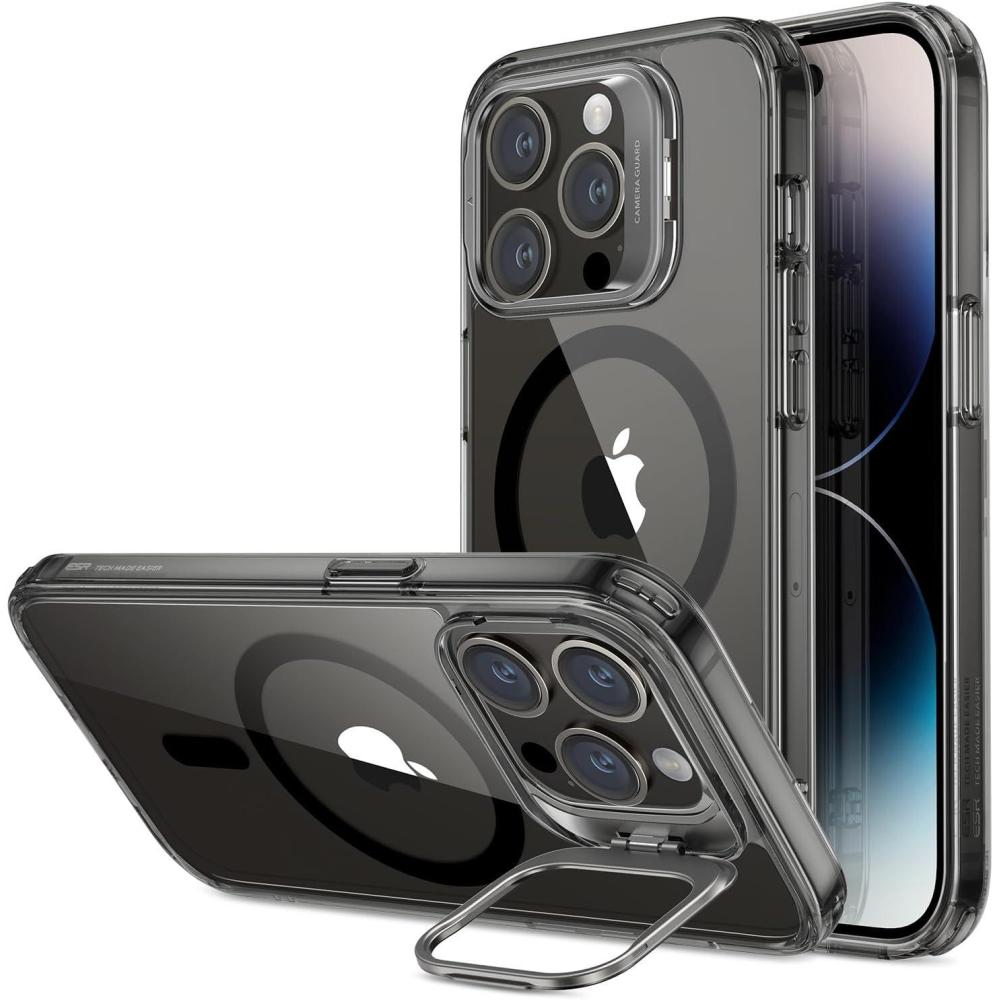 imageESR Silicone Case for iPhone 17 Pro Max Builtin Camera Stash Stand Compatible with MagSafe MilitaryGrade Drop Protection Magnetic Phone Case for iPhone 17 Pro Max Cloud Series BlackBClear Black