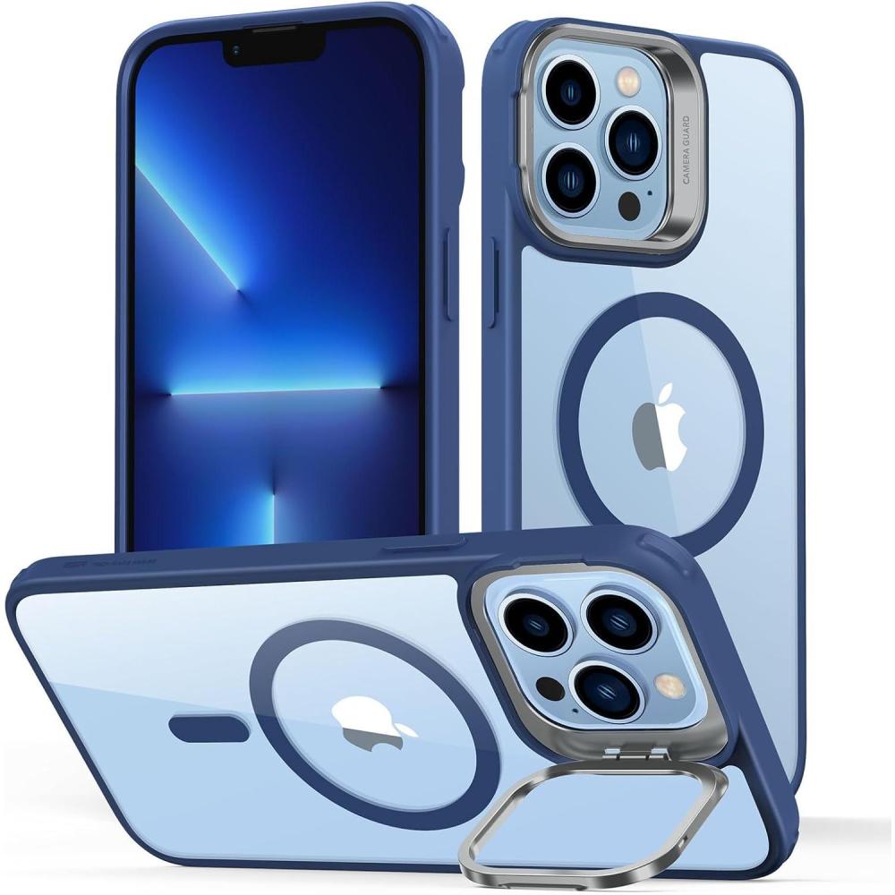 imageESR Silicone Case for iPhone 17 Pro Max Builtin Camera Stash Stand Compatible with MagSafe MilitaryGrade Drop Protection Magnetic Phone Case for iPhone 17 Pro Max Cloud Series BlackBClear Blue