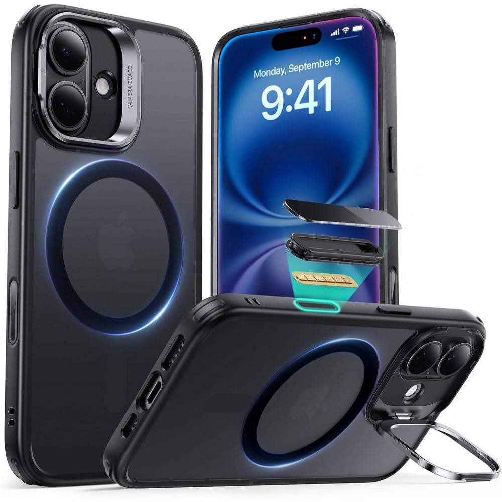 imageESR Silicone Case for iPhone 17 Pro Max Builtin Camera Stash Stand Compatible with MagSafe MilitaryGrade Drop Protection Magnetic Phone Case for iPhone 17 Pro Max Cloud Series BlackCFrosted Black