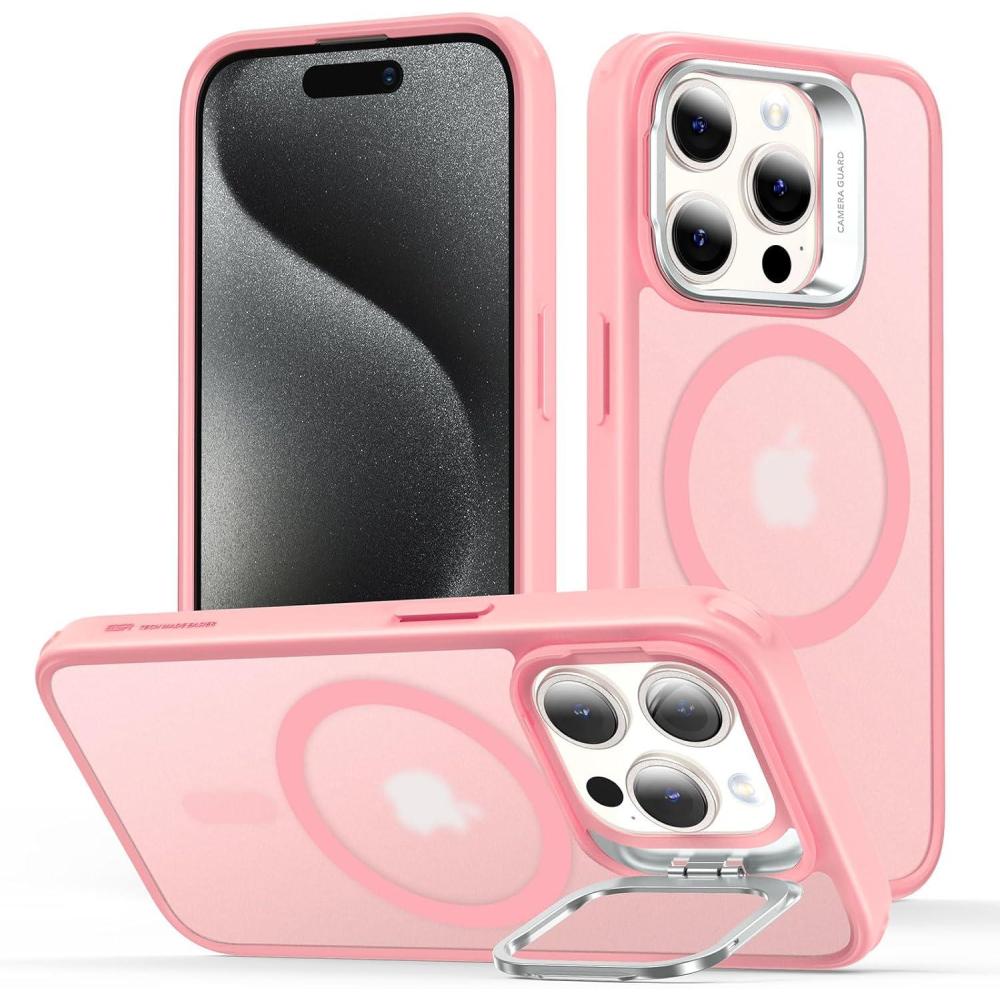 imageESR Silicone Case for iPhone 17 Pro Max Builtin Camera Stash Stand Compatible with MagSafe MilitaryGrade Drop Protection Magnetic Phone Case for iPhone 17 Pro Max Cloud Series BlackCFrosted Pink