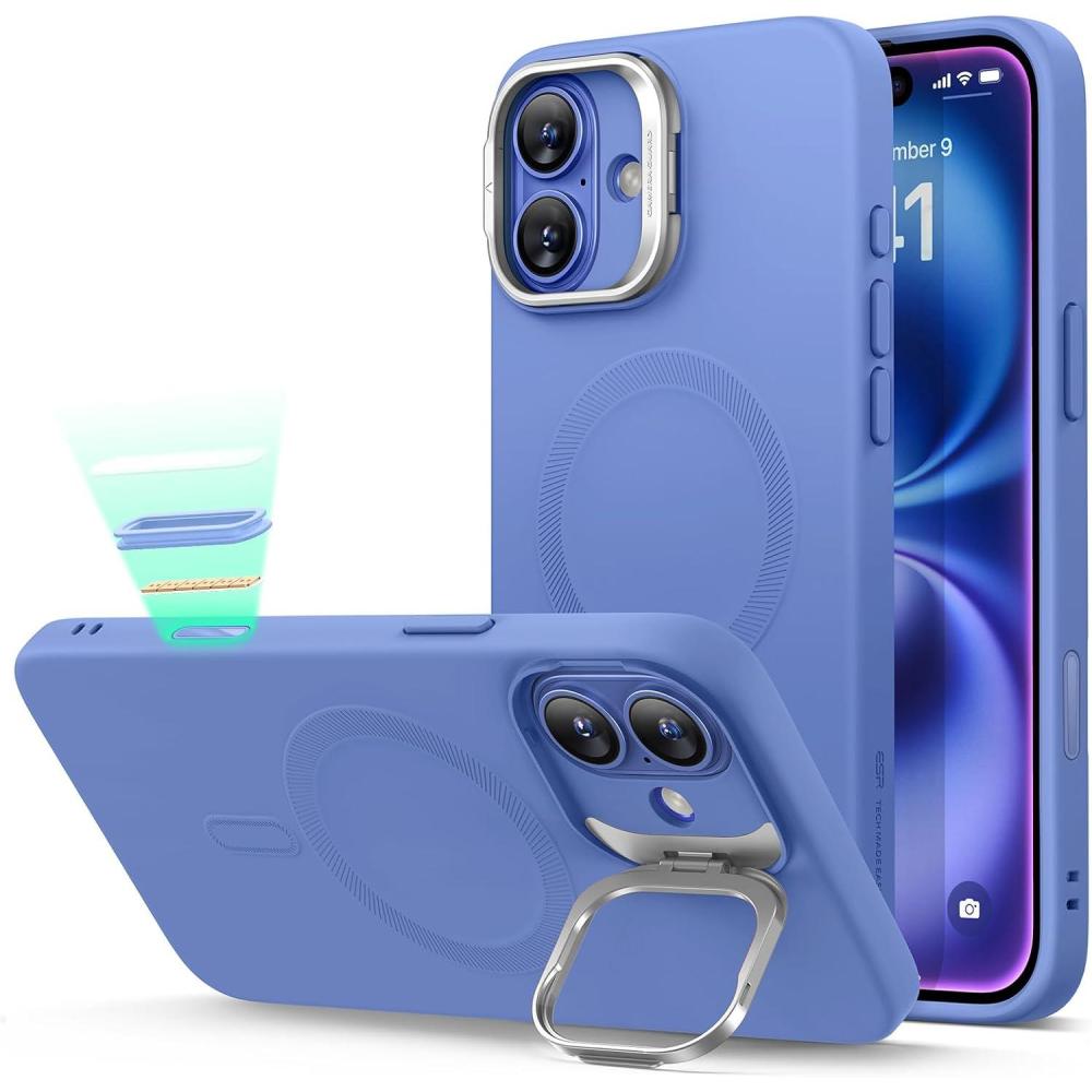 imageESR Silicone Case for iPhone 17 Pro Max Builtin Camera Stash Stand Compatible with MagSafe MilitaryGrade Drop Protection Magnetic Phone Case for iPhone 17 Pro Max Cloud Series BlackDUltramarine