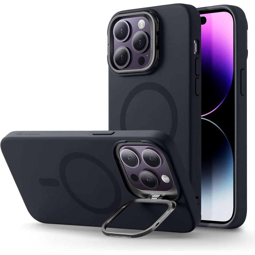 imageESR Silicone Case for iPhone 17 Pro Max Builtin Camera Stash Stand Compatible with MagSafe MilitaryGrade Drop Protection Magnetic Phone Case for iPhone 17 Pro Max Cloud Series BlackDBlack