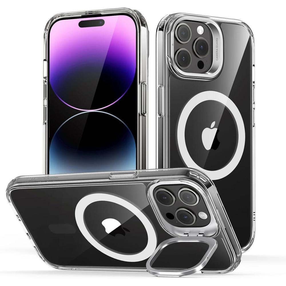 imageESR Silicone Case for iPhone 17 Pro Max Builtin Camera Stash Stand Compatible with MagSafe MilitaryGrade Drop Protection Magnetic Phone Case for iPhone 17 Pro Max Cloud Series BlackBClear