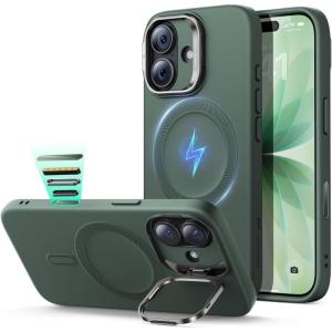 ESR Silicone Case for iPhone 17 Pro Max, Built-in Camera Stash Stand Compatible with MagSafe, Military-Grade Drop Protection Magnetic Phone Case for iPhone 17 Pro Max, Cloud Series, Black(D-Olive Green)