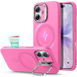 ESR Silicone Case for iPhone 17 Pro Max, Built-in Camera Stash Stand Compatible with MagSafe, Military-Grade Drop Protection Magnetic Phone Case for iPhone 17 Pro Max, Cloud Series, Black(D-Rosy Pink)