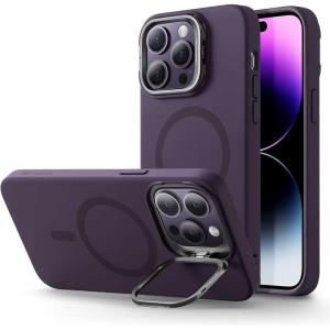 ESR Silicone Case for iPhone 17 Pro Max, Built-in Camera Stash Stand Compatible with MagSafe, Military-Grade Drop Protection Magnetic Phone Case for iPhone 17 Pro Max, Cloud Series, Black(D-Purple)