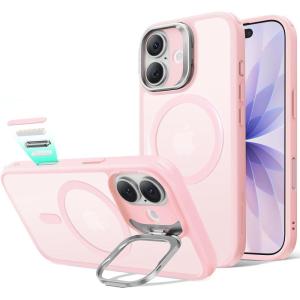 ESR Silicone Case for iPhone 17 Pro Max, Built-in Camera Stash Stand Compatible with MagSafe, Military-Grade Drop Protection Magnetic Phone Case for iPhone 17 Pro Max, Cloud Series, Black(C-Frosted Bubblegum Pink)