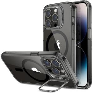 ESR Silicone Case for iPhone 17 Pro Max, Built-in Camera Stash Stand Compatible with MagSafe, Military-Grade Drop Protection Magnetic Phone Case for iPhone 17 Pro Max, Cloud Series, Black(B-Clear Black)