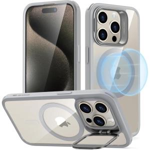 ESR Silicone Case for iPhone 17 Pro Max, Built-in Camera Stash Stand Compatible with MagSafe, Military-Grade Drop Protection Magnetic Phone Case for iPhone 17 Pro Max, Cloud Series, Black(B-Clear Grey)