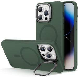 ESR Silicone Case for iPhone 17 Pro Max, Built-in Camera Stash Stand Compatible with MagSafe, Military-Grade Drop Protection Magnetic Phone Case for iPhone 17 Pro Max, Cloud Series, Black(D-Green)