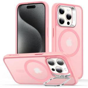 ESR Silicone Case for iPhone 17 Pro Max, Built-in Camera Stash Stand Compatible with MagSafe, Military-Grade Drop Protection Magnetic Phone Case for iPhone 17 Pro Max, Cloud Series, Black(C-Frosted Pink)