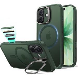 ESR Silicone Case for iPhone 17 Pro Max, Built-in Camera Stash Stand Compatible with MagSafe, Military-Grade Drop Protection Magnetic Phone Case for iPhone 17 Pro Max, Cloud Series, Black(C-Frosted Green)
