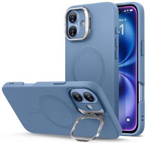 ESR Silicone Case for iPhone 17 Pro Max, Built-in Camera Stash Stand Compatible with MagSafe, Military-Grade Drop Protection Magnetic Phone Case for iPhone 17 Pro Max, Cloud Series, Black(D-Light Blue)
