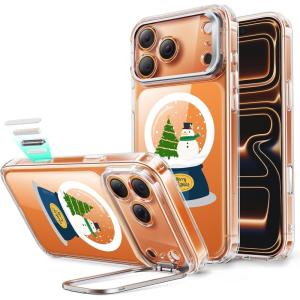 ESR Silicone Case for iPhone 17 Pro Max, Built-in Camera Stash Stand Compatible with MagSafe, Military-Grade Drop Protection Magnetic Phone Case for iPhone 17 Pro Max, Cloud Series, Black(Christmas Globe)