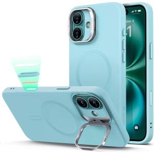 ESR Silicone Case for iPhone 17 Pro Max, Built-in Camera Stash Stand Compatible with MagSafe, Military-Grade Drop Protection Magnetic Phone Case for iPhone 17 Pro Max, Cloud Series, Black(D-Teal)