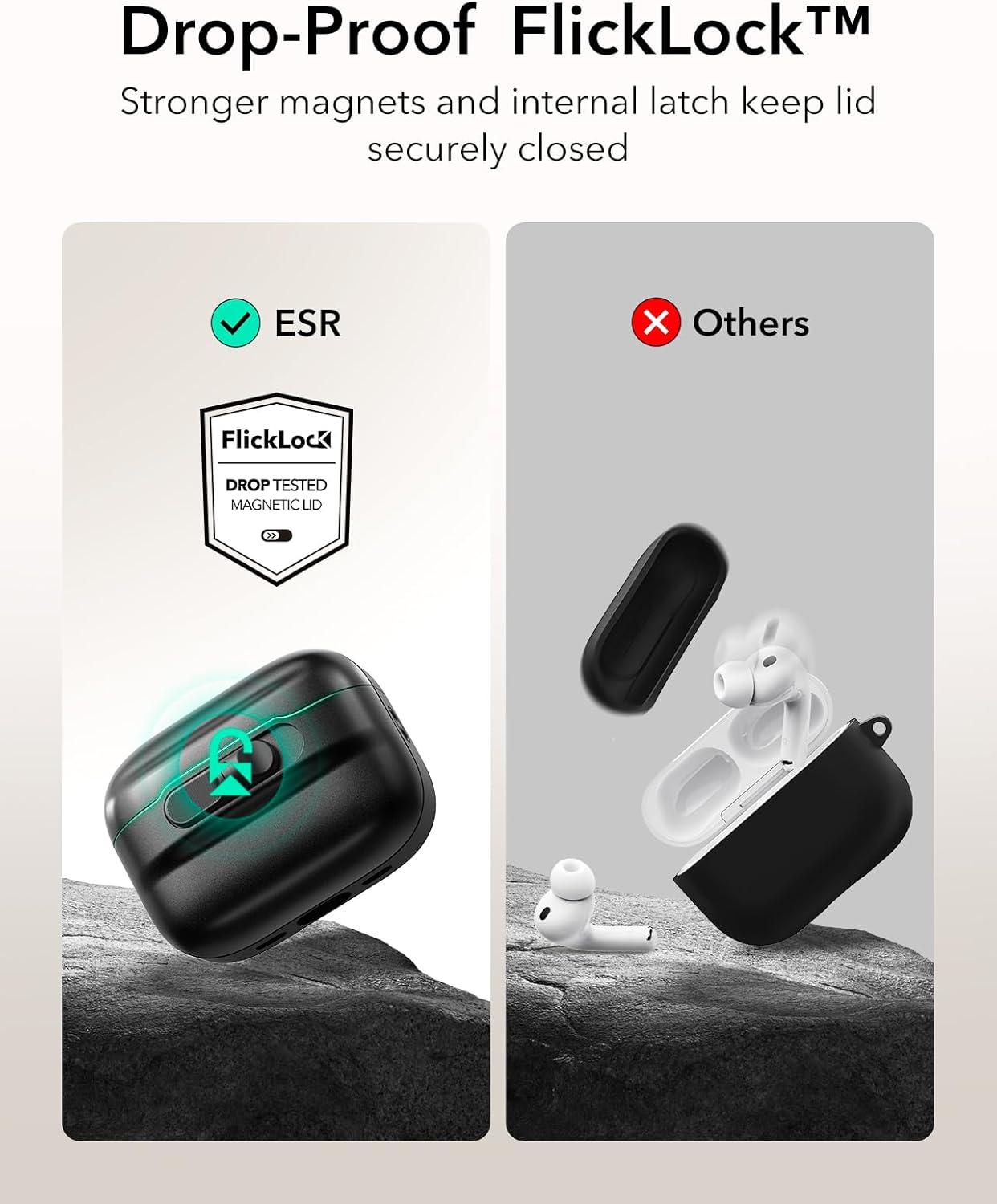 imageESR for AirPods Pro 3 Case 2025 Compatible with AirPods Pro 3 USBC Cable MagSafe Ready Magnetic Lid Lock Full Drop Protection Cover with Lanyard BlackBlack