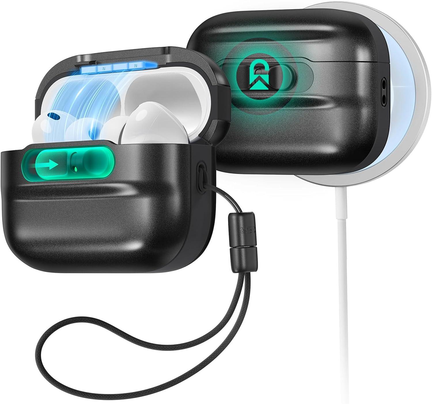 imageESR for AirPods Pro 3 Case 2025 Compatible with AirPods Pro 3 USBC Cable MagSafe Ready Magnetic Lid Lock Full Drop Protection Cover with Lanyard BlackBlack