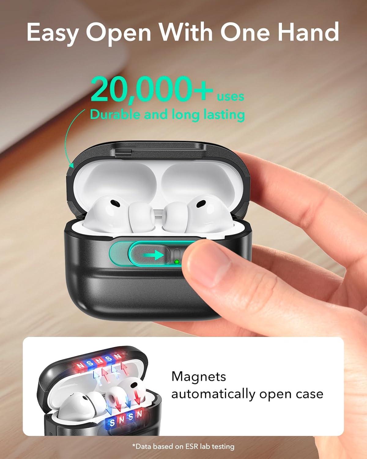 imageESR for AirPods Pro 3 Case 2025 Compatible with AirPods Pro 3 USBC Cable MagSafe Ready Magnetic Lid Lock Full Drop Protection Cover with Lanyard BlackBlack