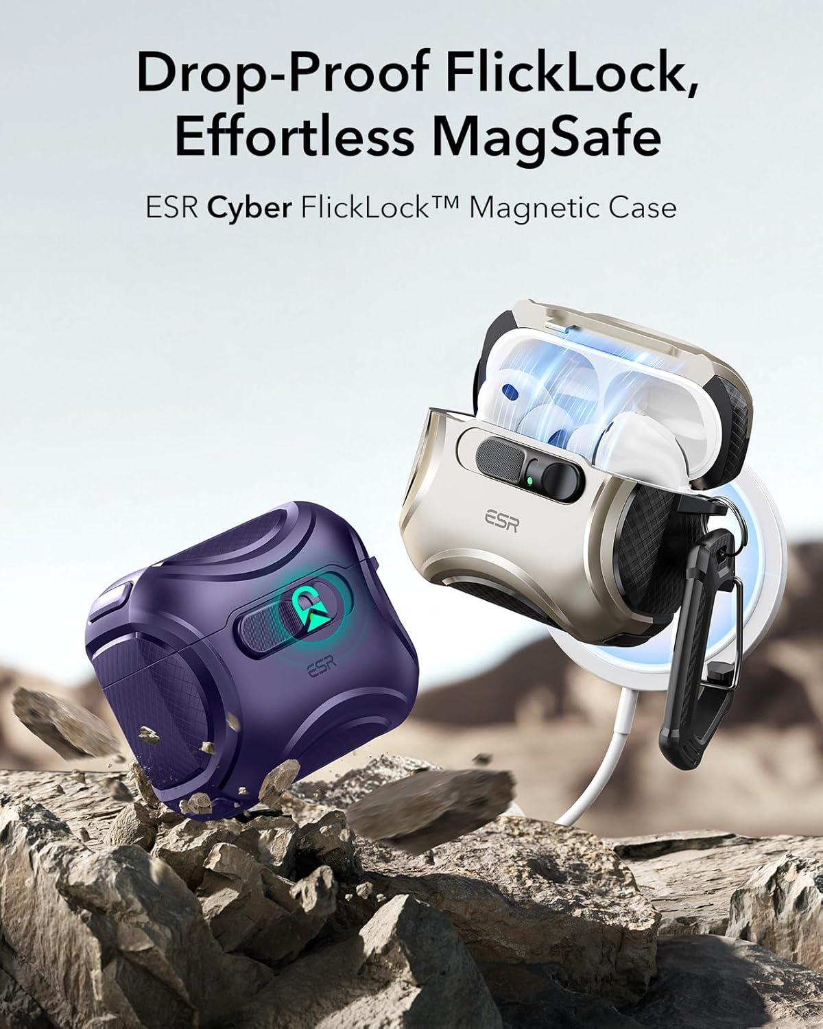 imageESR for AirPods Pro 3 Case 2025 Compatible with Airpods Pro 3rd Generation Case USBC Cable Effortless MagSafe DropProof Lock Easy Open Cyber Series BlackPurple