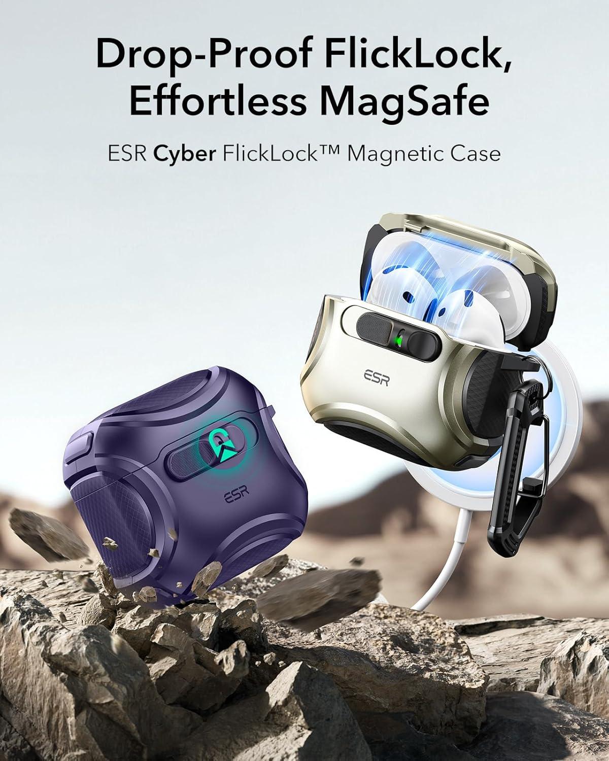 imageESR for AirPods Pro 3 Case 2025 Compatible with Airpods Pro 3rd Generation Case USBC Cable Effortless MagSafe DropProof Lock Easy Open Cyber Series BlackPurple