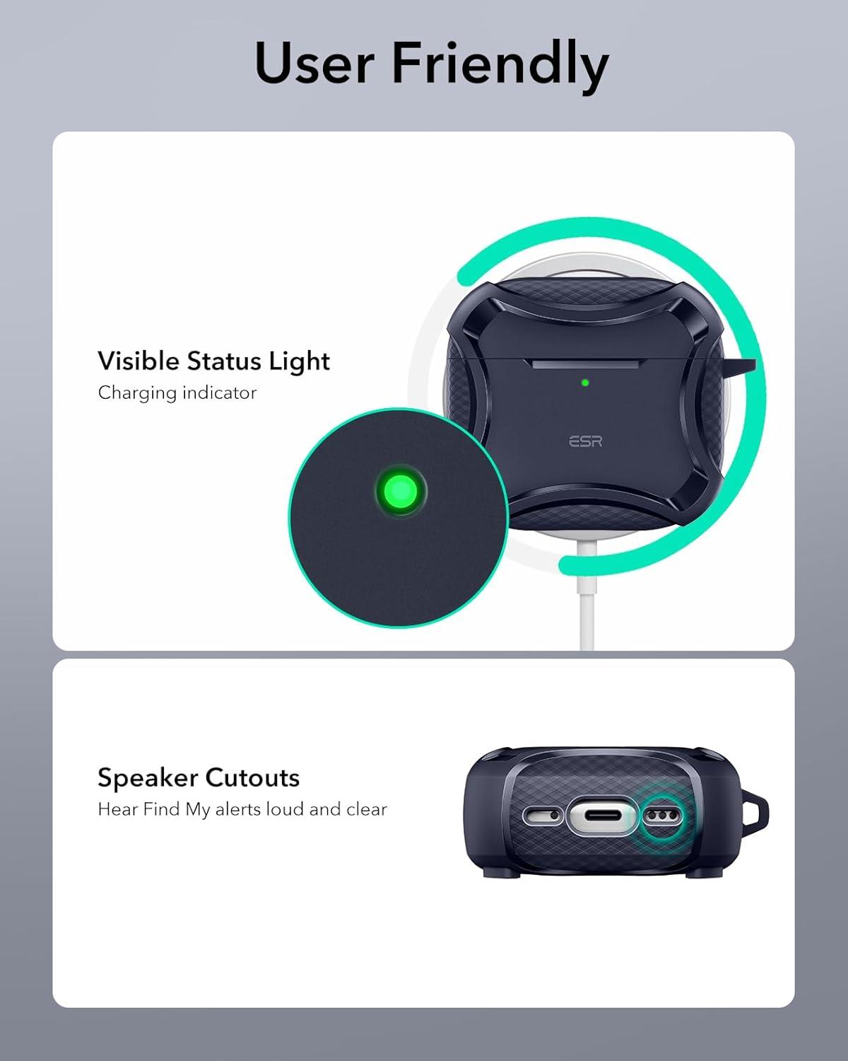 imageESR for AirPods Pro 3 Case 2025 Compatible with Airpods Pro 3rd Generation Case USBC Cable Magnetic Lid MagSafe Ready Powerful Drop Protection Cyber Series BlackNavy Blue